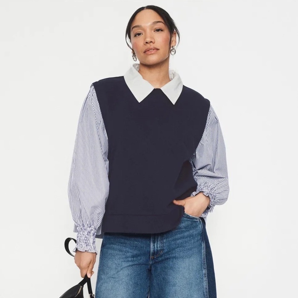 Sea NY x RTR Womens Office Navy Blue Striped Layered‎ Preppy Sweater Vest Top M